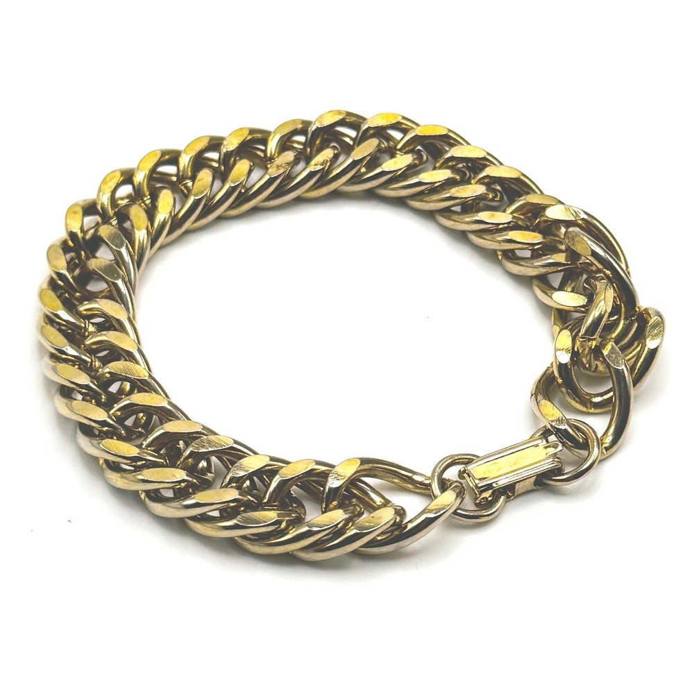 Chunky Gold Tone Curb Chain Bracelet 7.5" Heavy Statement Link Vintage Retro